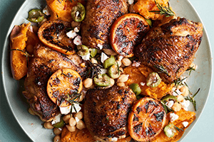 Charred Chicken with Sweet Potatoes and Oranges