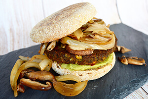 an avocado mushroom veggie burger 