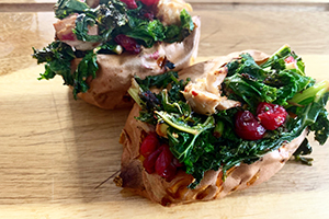 Baked sweet potatoes with turkey and cranberries